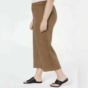 Eileen Fisher Pine Needle Organic Linen Wide Leg Cropped Pant Brown Size Large